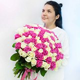 101 белая и розовая роза 60 см — миниатюра 3