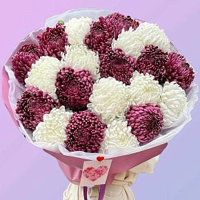 Букет из 19 крупных хризантем "Осенний контраст"