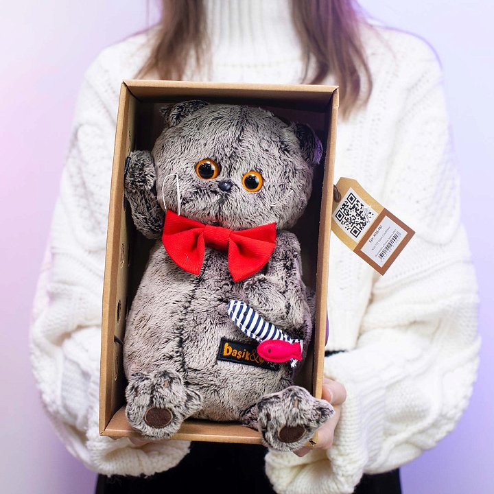 Кот Басик с красным бантом