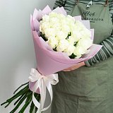 Букет 25 белых роз "Мондиаль" 80 см