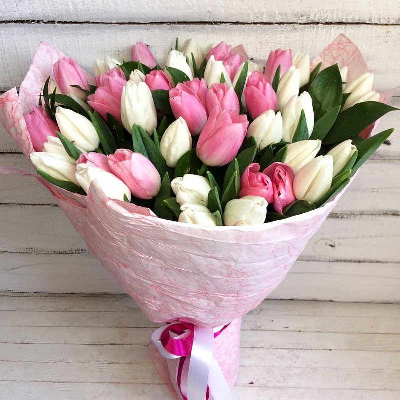 51 белый и розовый тюльпан