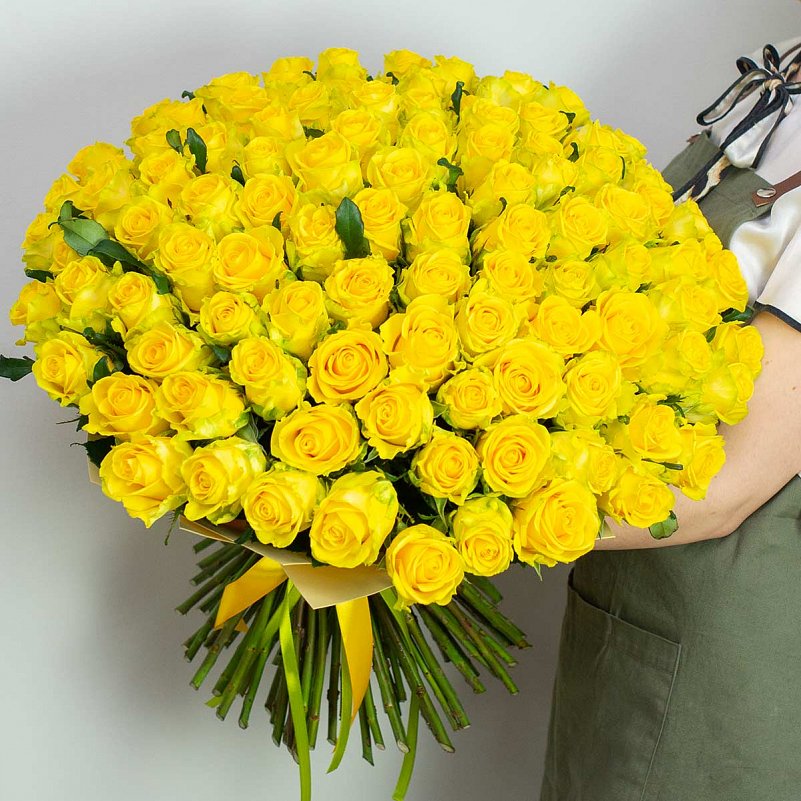 101 желтая роза "Солнце и Радость" 60 см
