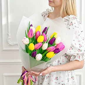 Микс из 21 разноцветного тюльпана